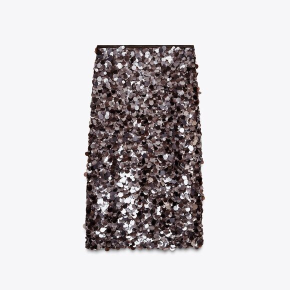 Zara Sequin Midi Skirt with Side Slit — NWT Large - Picture 4 of 4